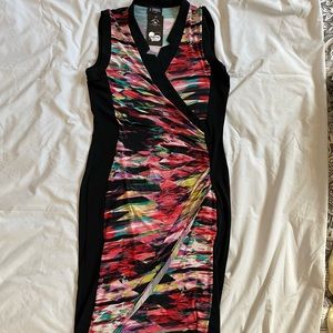 Parisian slimming illusion multicolored dress